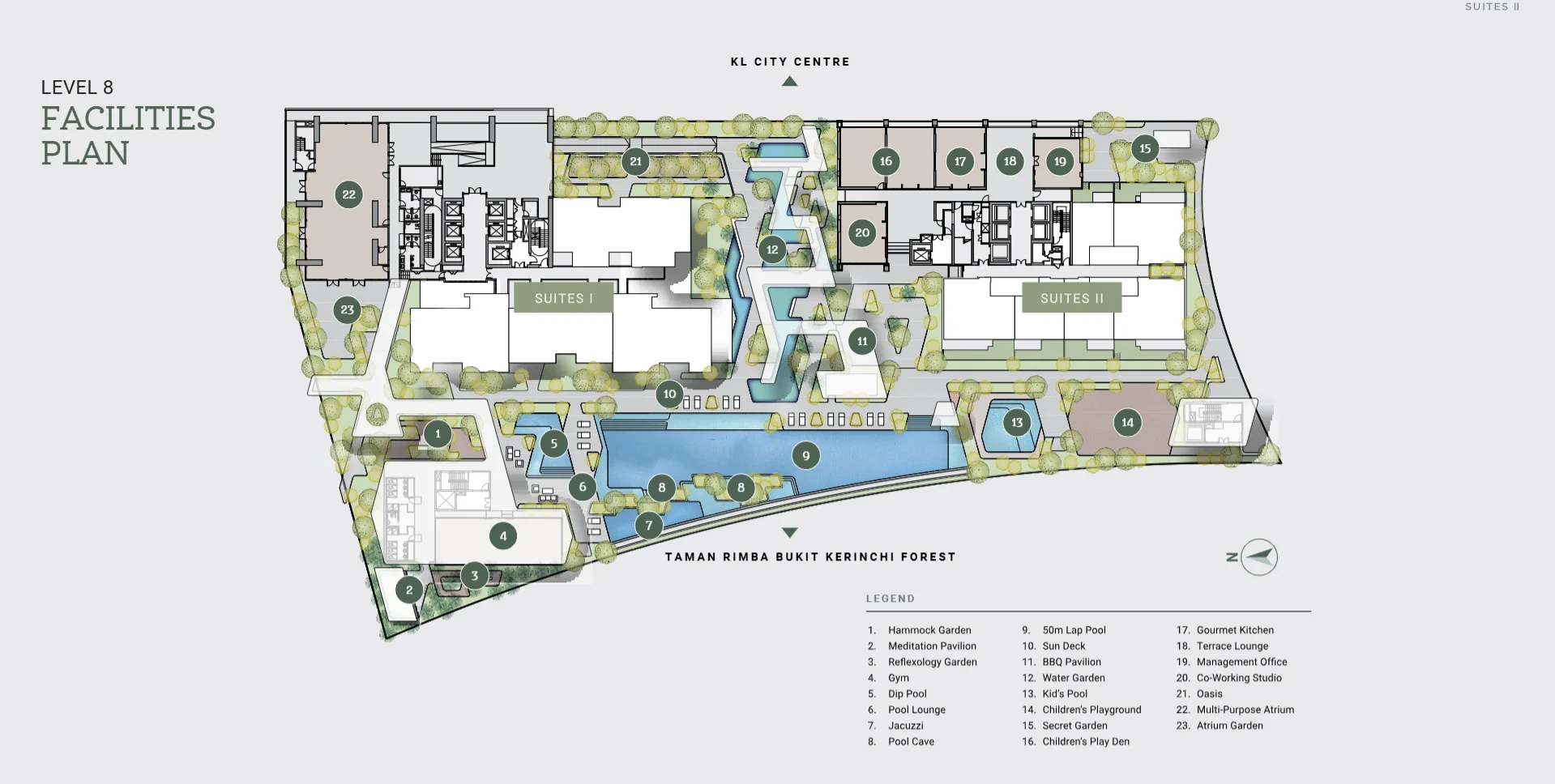 Enlace Level 8 facilities plan between Taman Rimba Bukit Kerinchi and the KL city centre side
