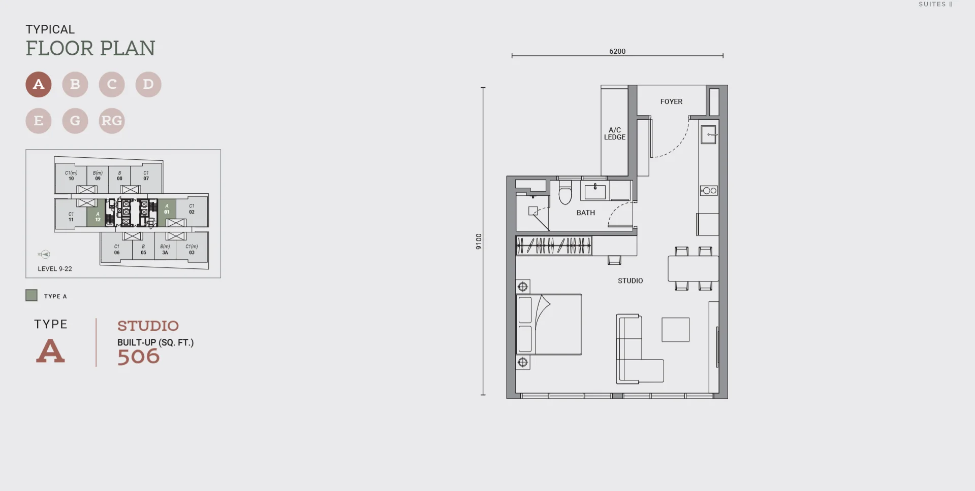 Enlace Suites II floor plan Type A, 506 sq ft, Studio, 1 bath