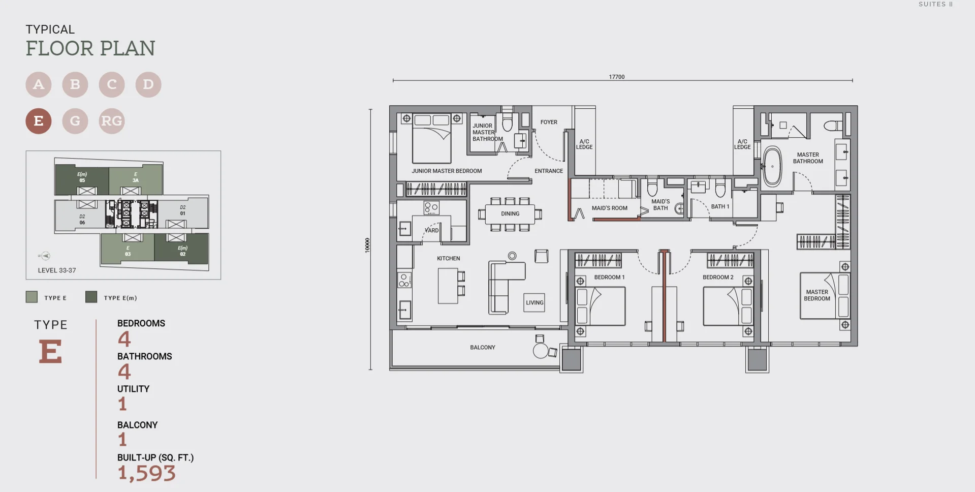 Enlace Suites II floor plan Type E, 1,593 sq ft, 4 bed, 4 bath