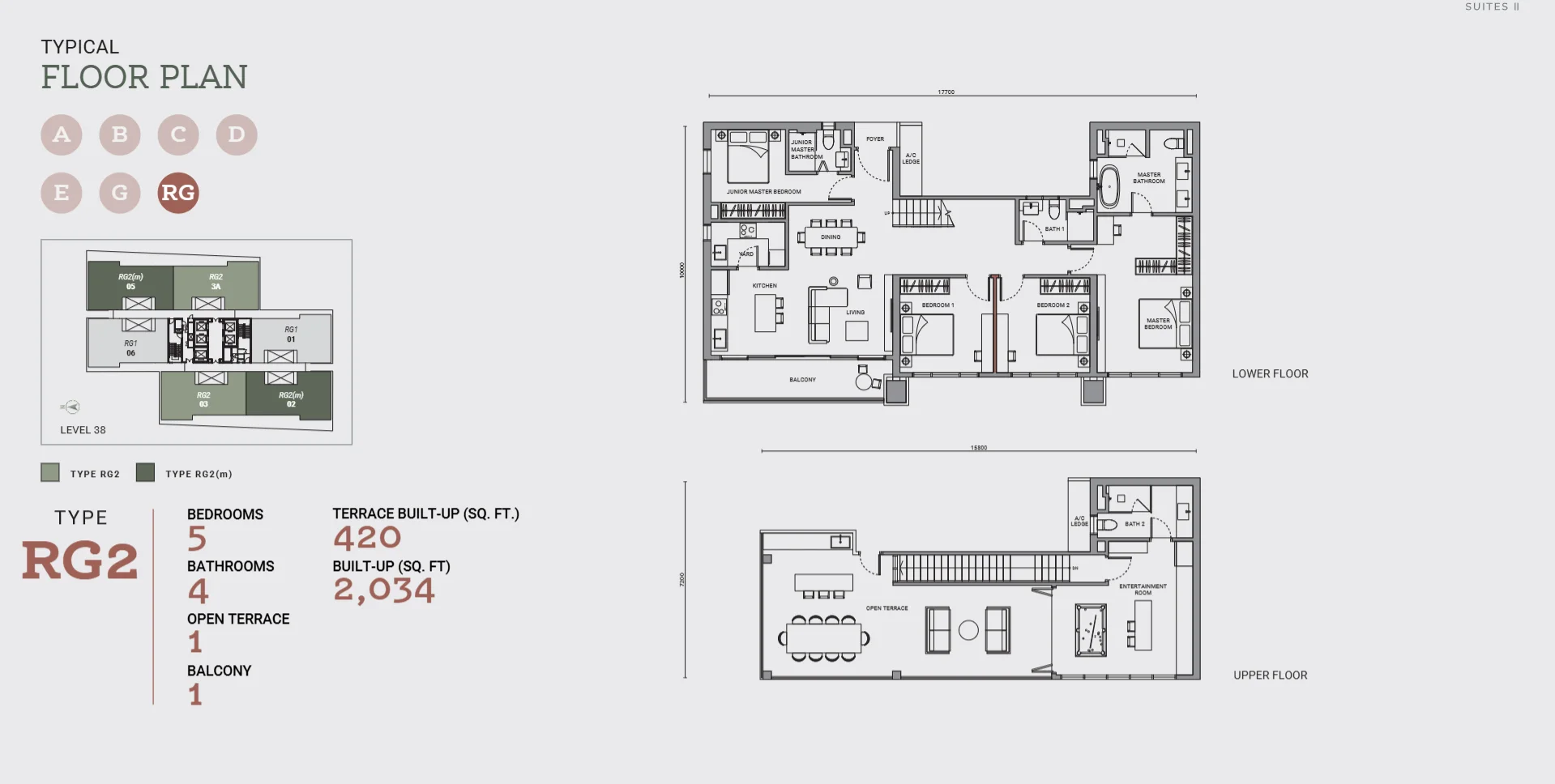 Enlace Suites II floor plan Type RG2, 2,034 sq ft, 5 bed roof-garden duplex